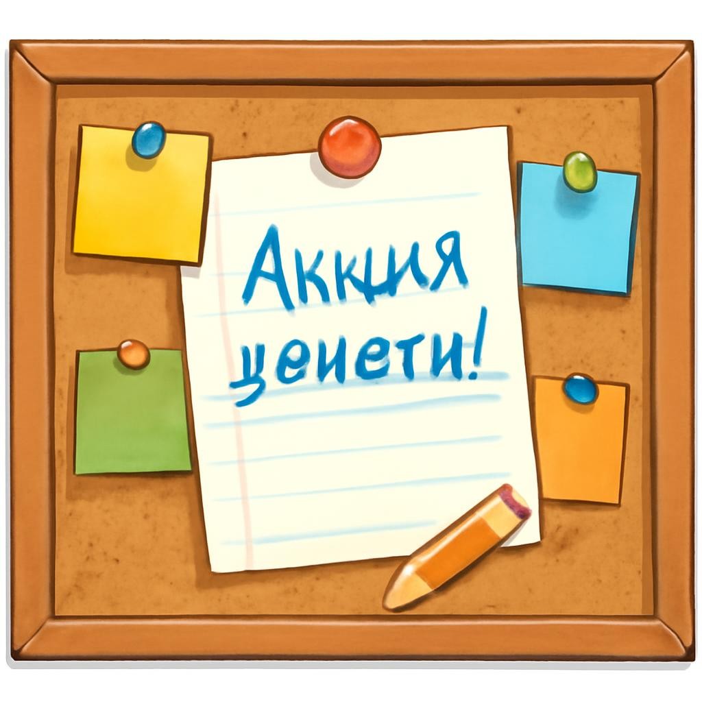 Стилизованное школьное объявление с несколькими предметами и строками текста без читаемых слов