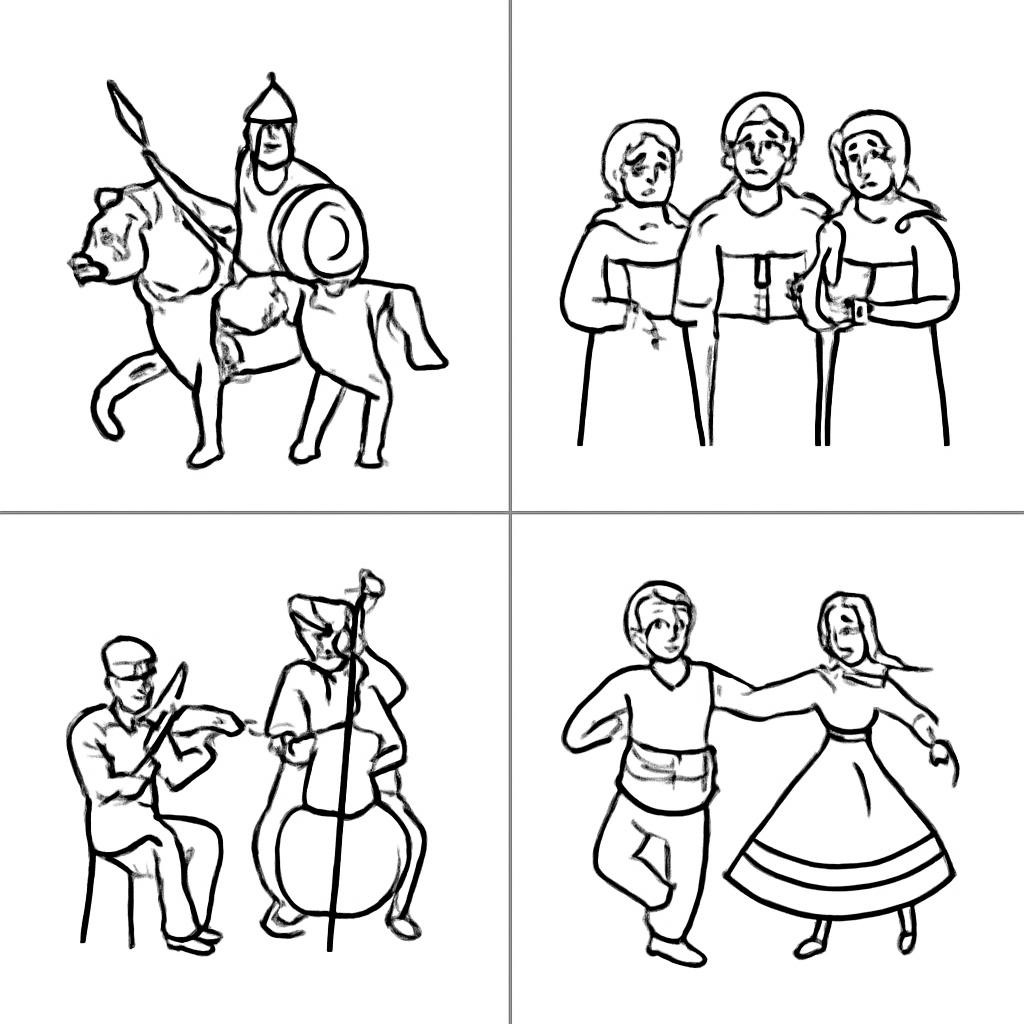 Контурная сетка из четырёх сцен