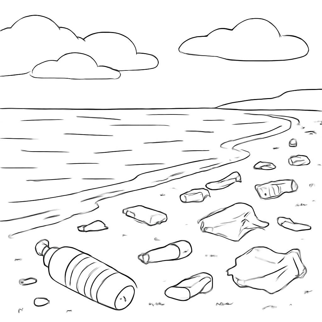Берег водоёма с пластиковым мусором