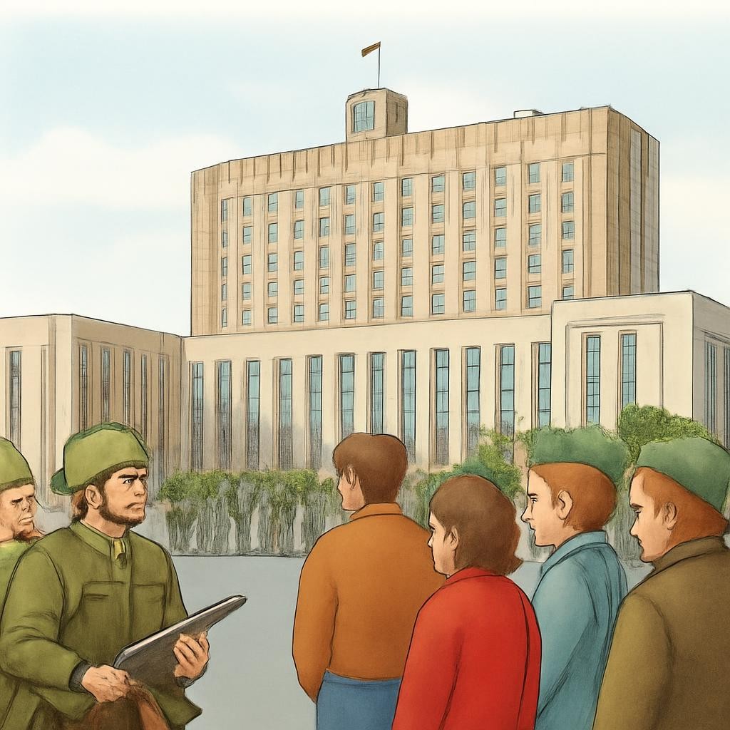 Реалистичная сцена политического кризиса у здания парламента без текста