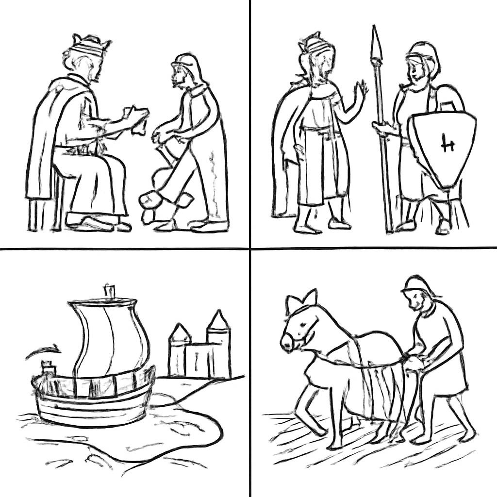 Сетка из четырёх контурных исторических сцен