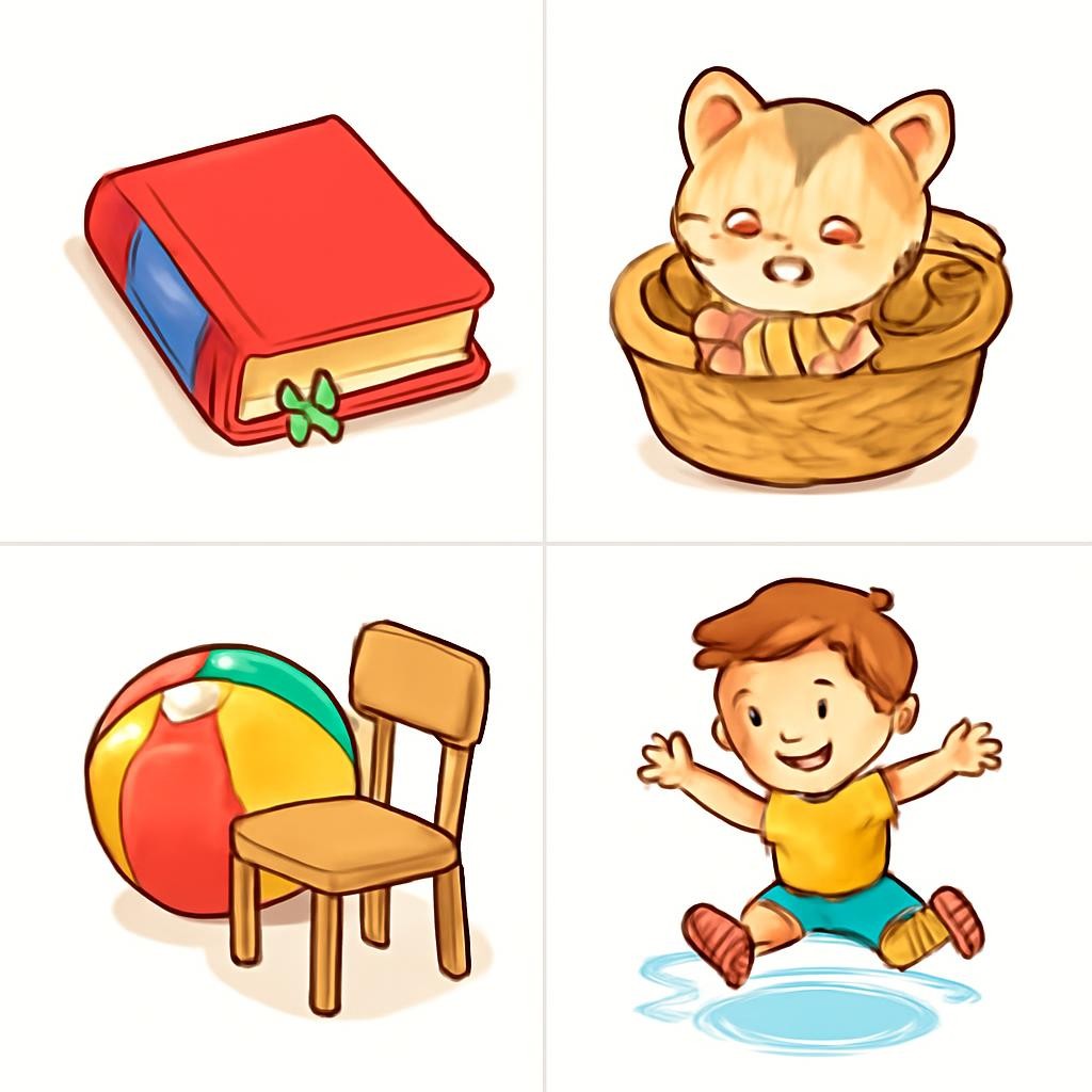 Сетка из четырёх сцен с предметами