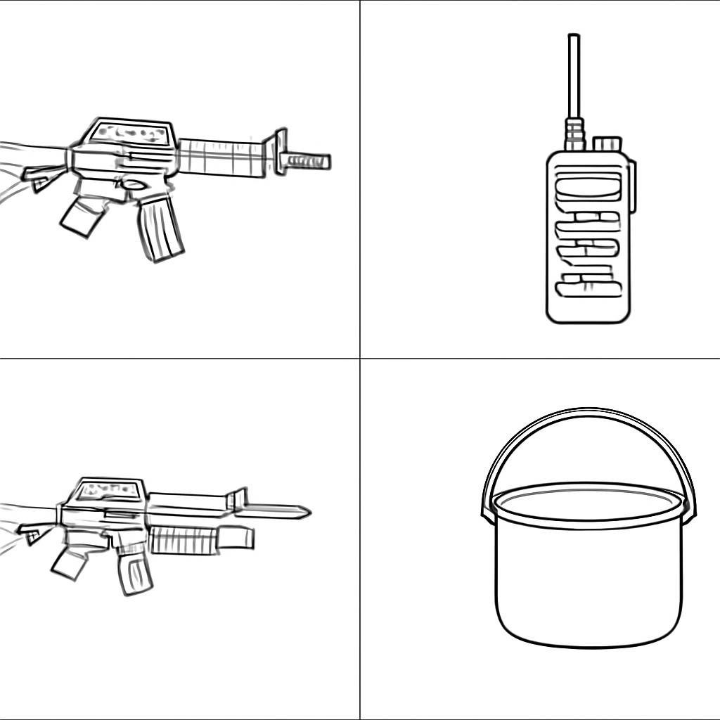 Контурная сетка из четырёх предметов военной экипировки