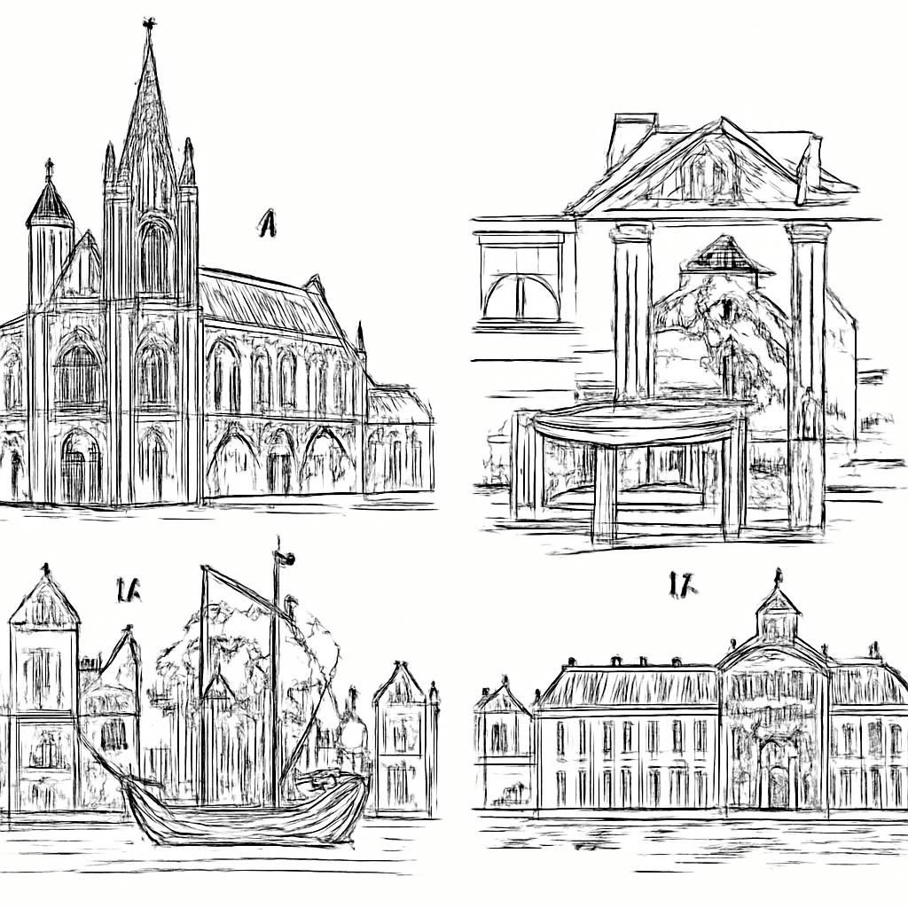 Старинный европейский город с историческими объектами