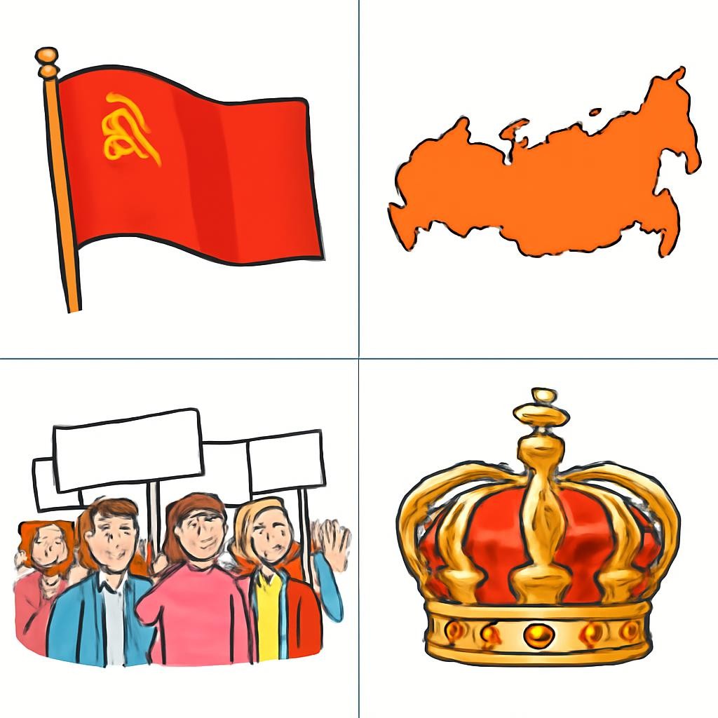 Четыре исторических символа в сетке 2×2
