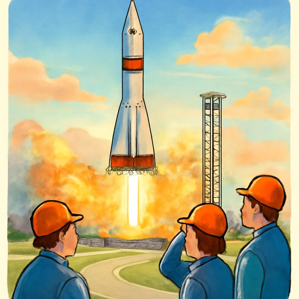 Цветная реалистичная иллюстрация старта космической ракеты