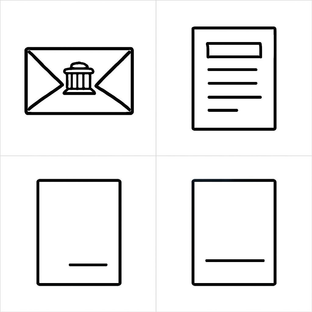 Чёрно-белая контурная сетка из четырёх элементов официального документа