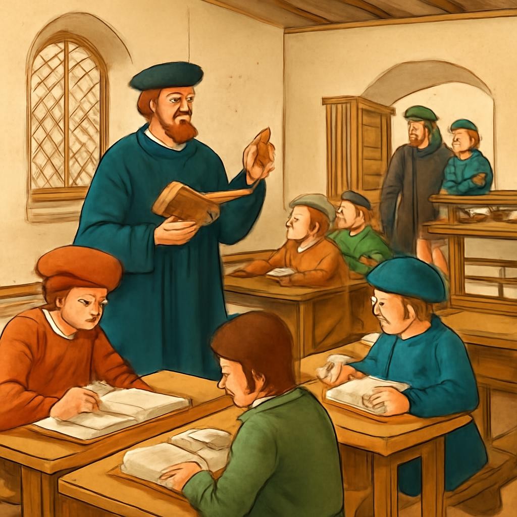 Иллюстрация городской школы XVI века