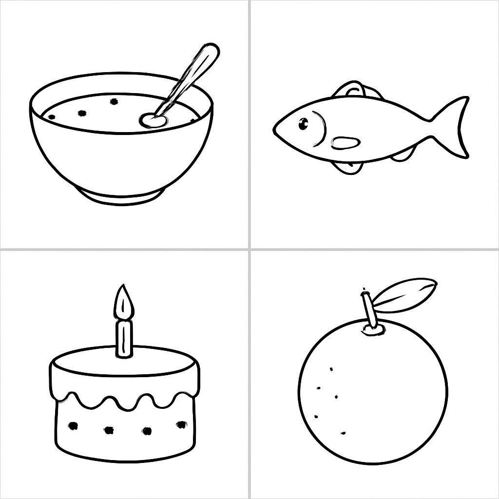 Сетка из четырёх продуктов без подписей