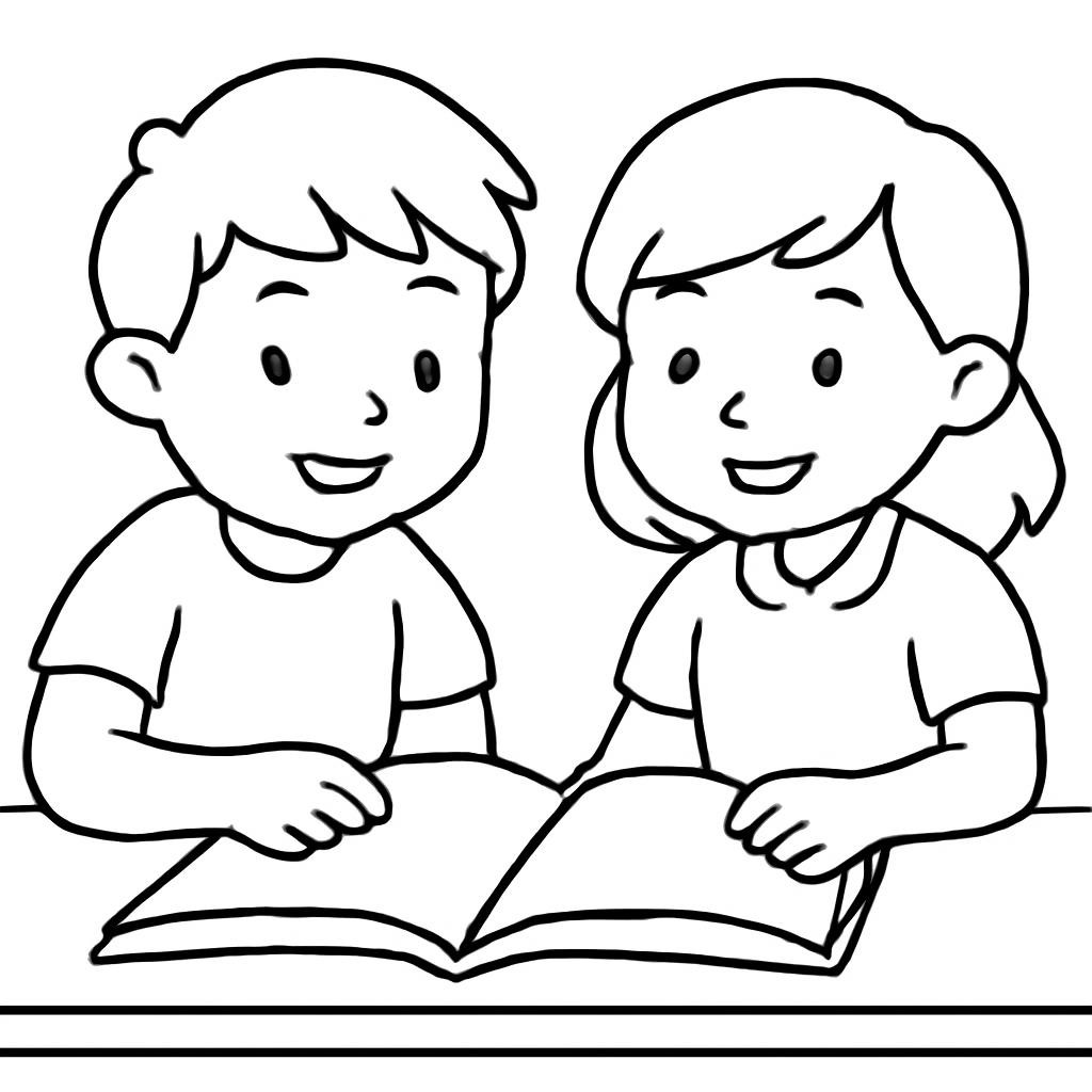 Дети читают книгу в классе