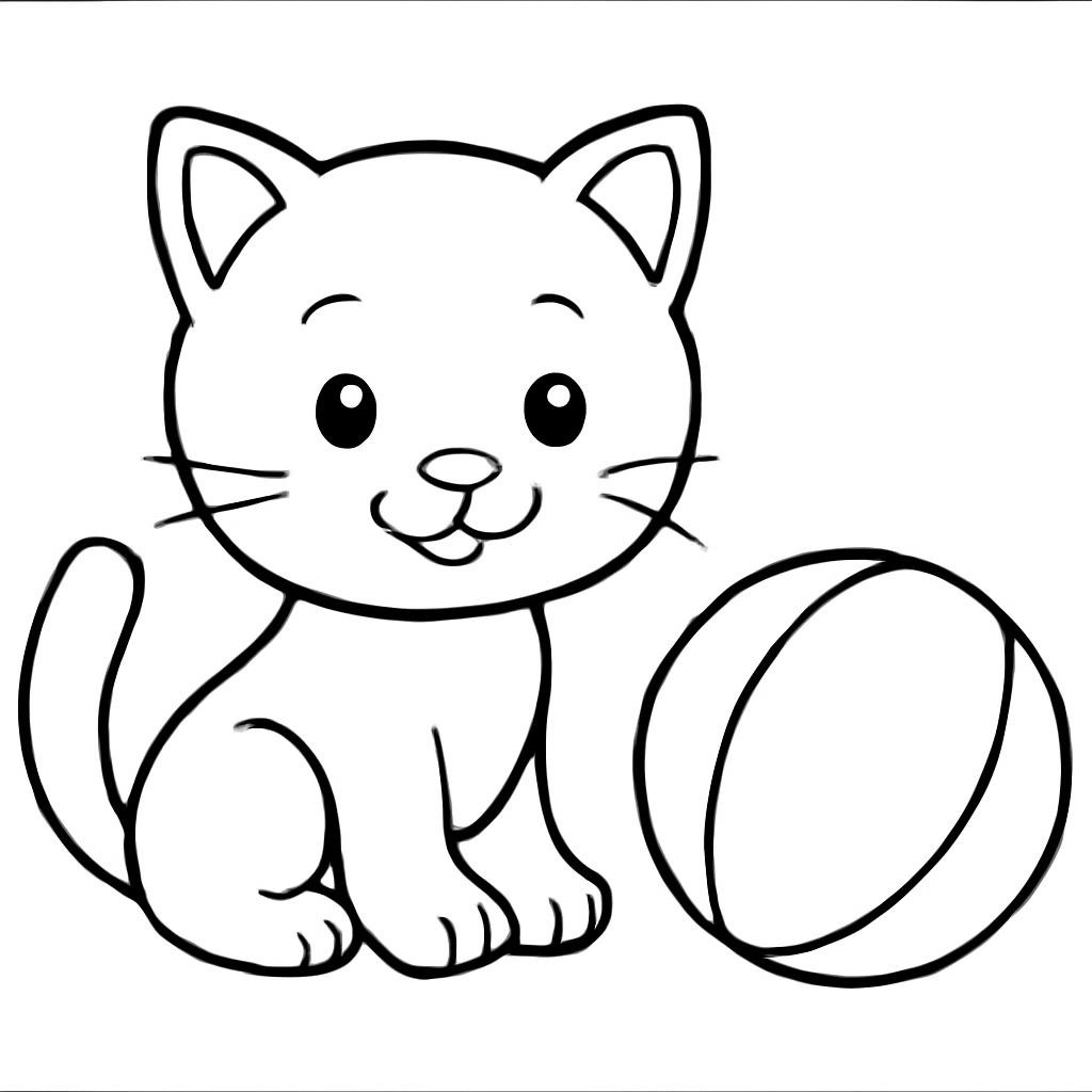 Контурный рисунок котёнка с мячом