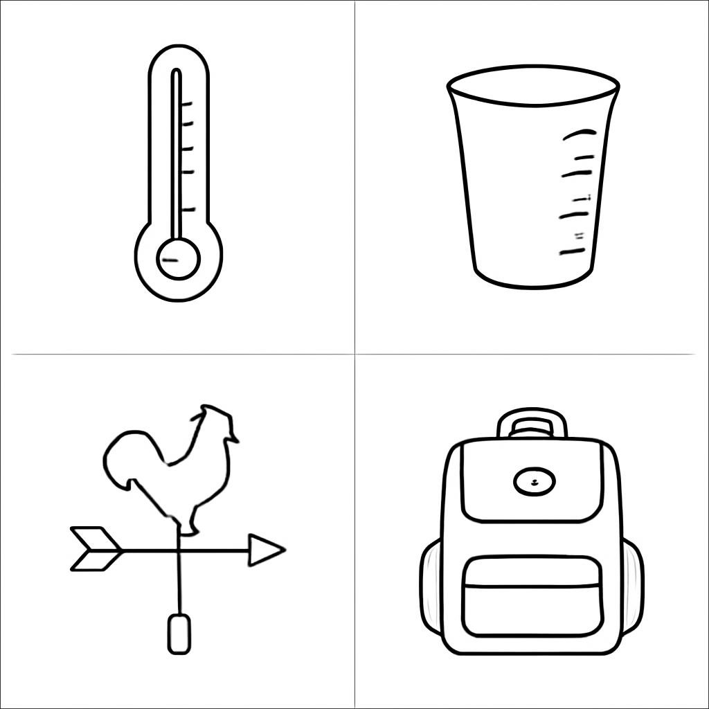 Чёрно-белая контурная сетка метеоприборов и лишнего предмета