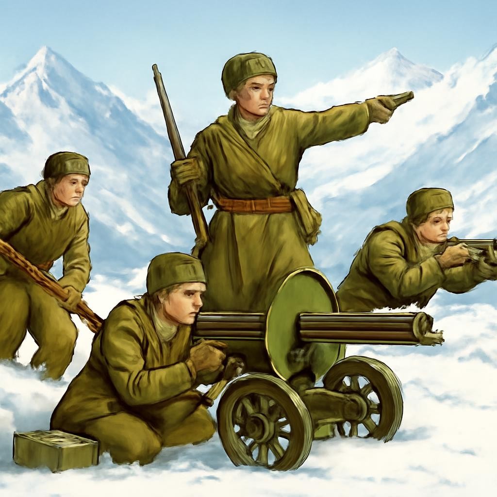 Военнослужащие ведут боевые действия в горной местности Кавказа.