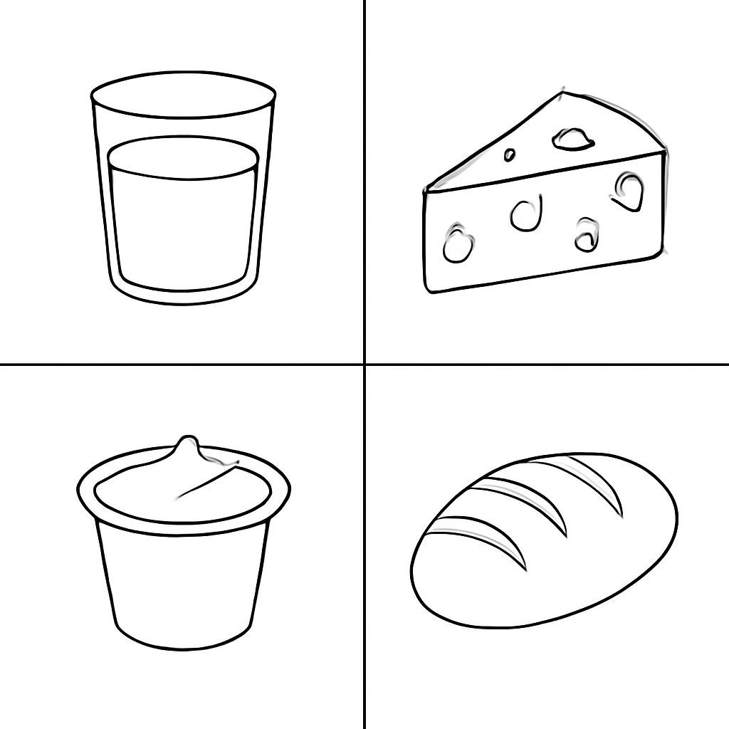 Четыре контурных изображения продуктов