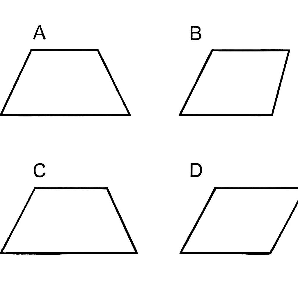 Четыре отдельные геометрические фигуры с обозначениями A, B, C и D