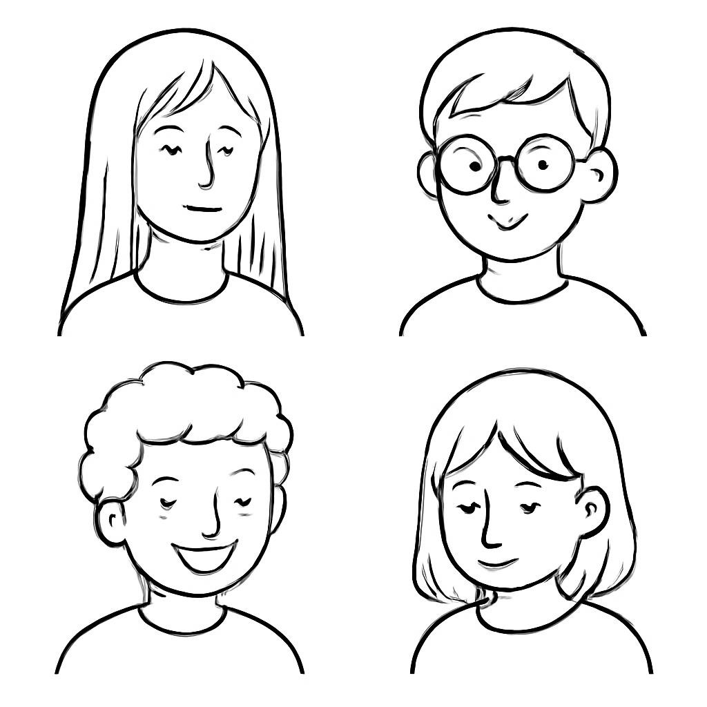 A 2x2 grid of four simple black-and-white portrait-style objects, one in each equal square, with no text or labels.
