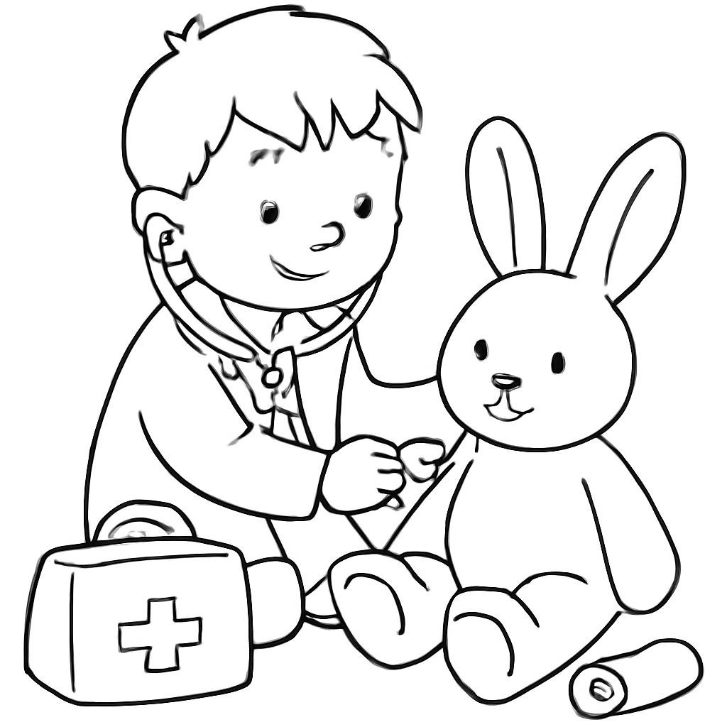 Контурная иллюстрация к сцене игры Никиты в доктора