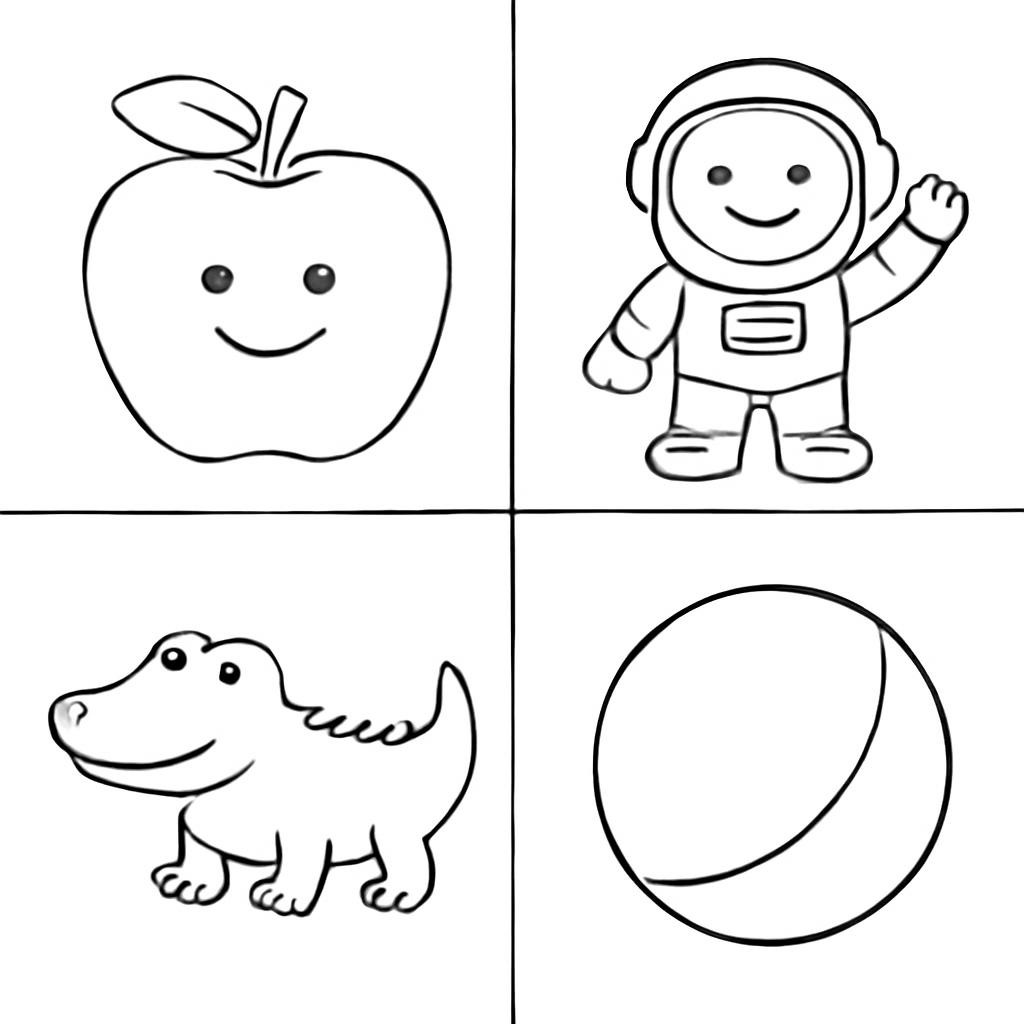 Сетка из четырёх детских контурных картинок