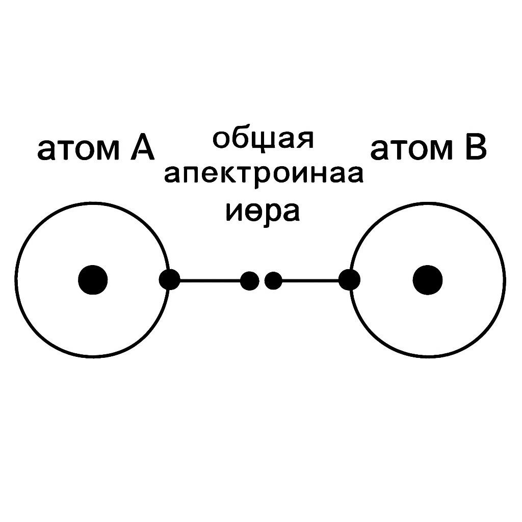 Чёрно-белая схема образования неполярной ковалентной связи между одинаковыми атомами