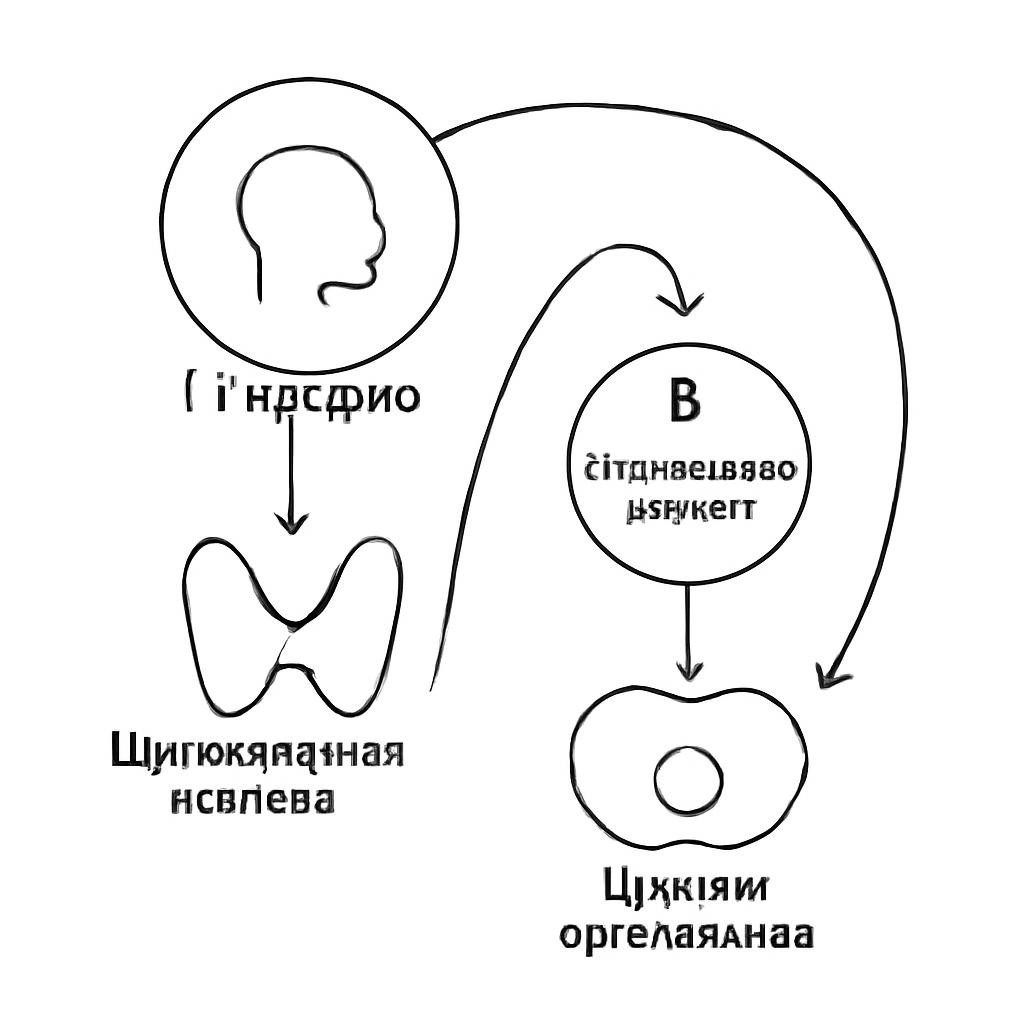 Контурная схема взаимодействия гипофиза, щитовидной железы и клеток организма