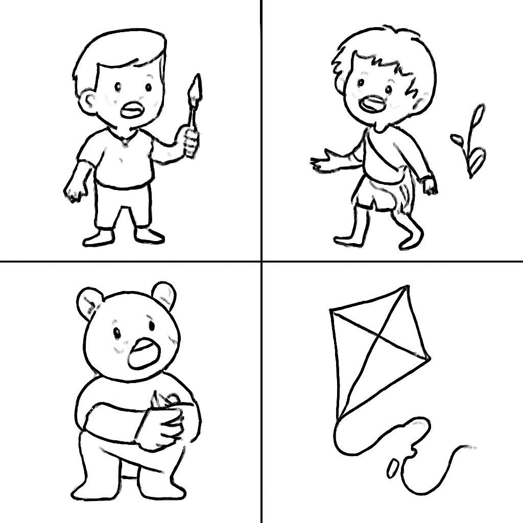 Сетка 2×2 с Томом Сойером, Маугли, Вини-Пухом и воздушным змеем