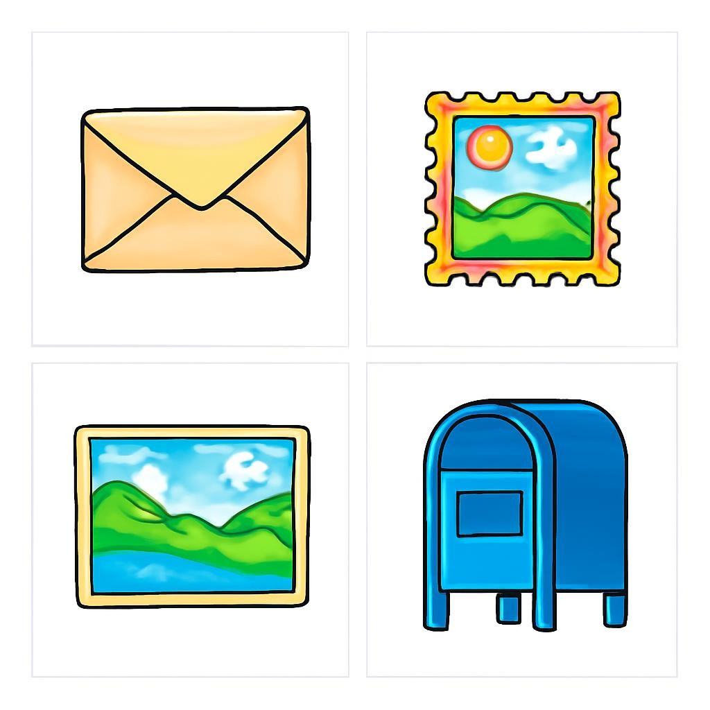 A grid of four objects for a vocabulary matching task