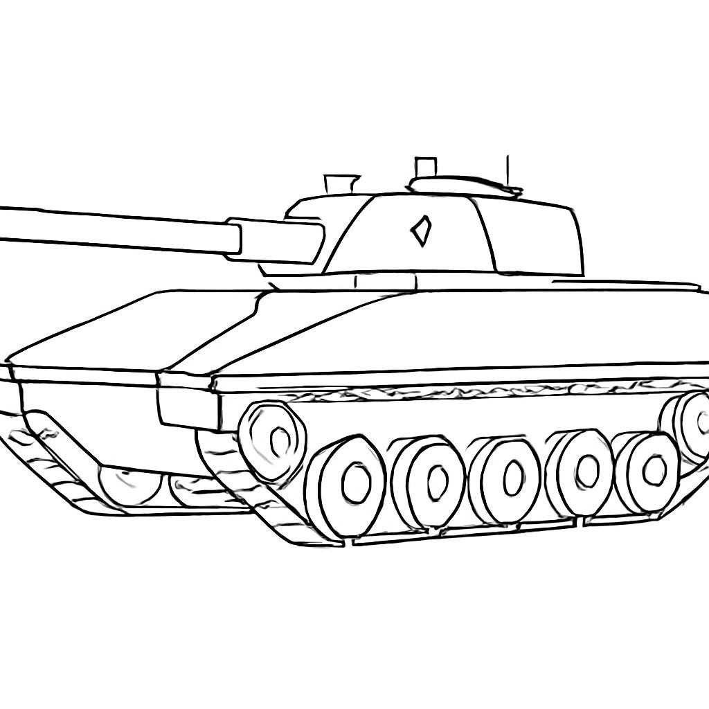 Контурный рисунок военной машины с гусеничным ходом и башней