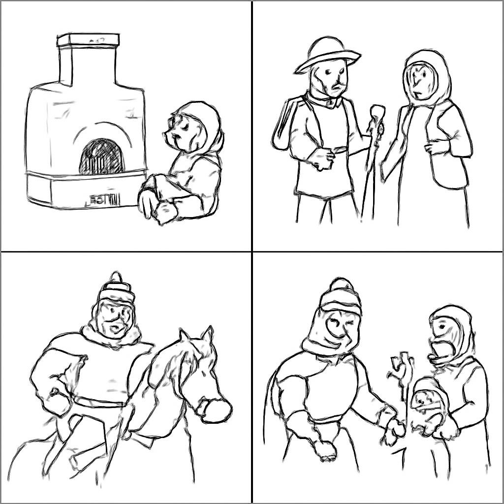 Контурная сетка из четырёх сцен