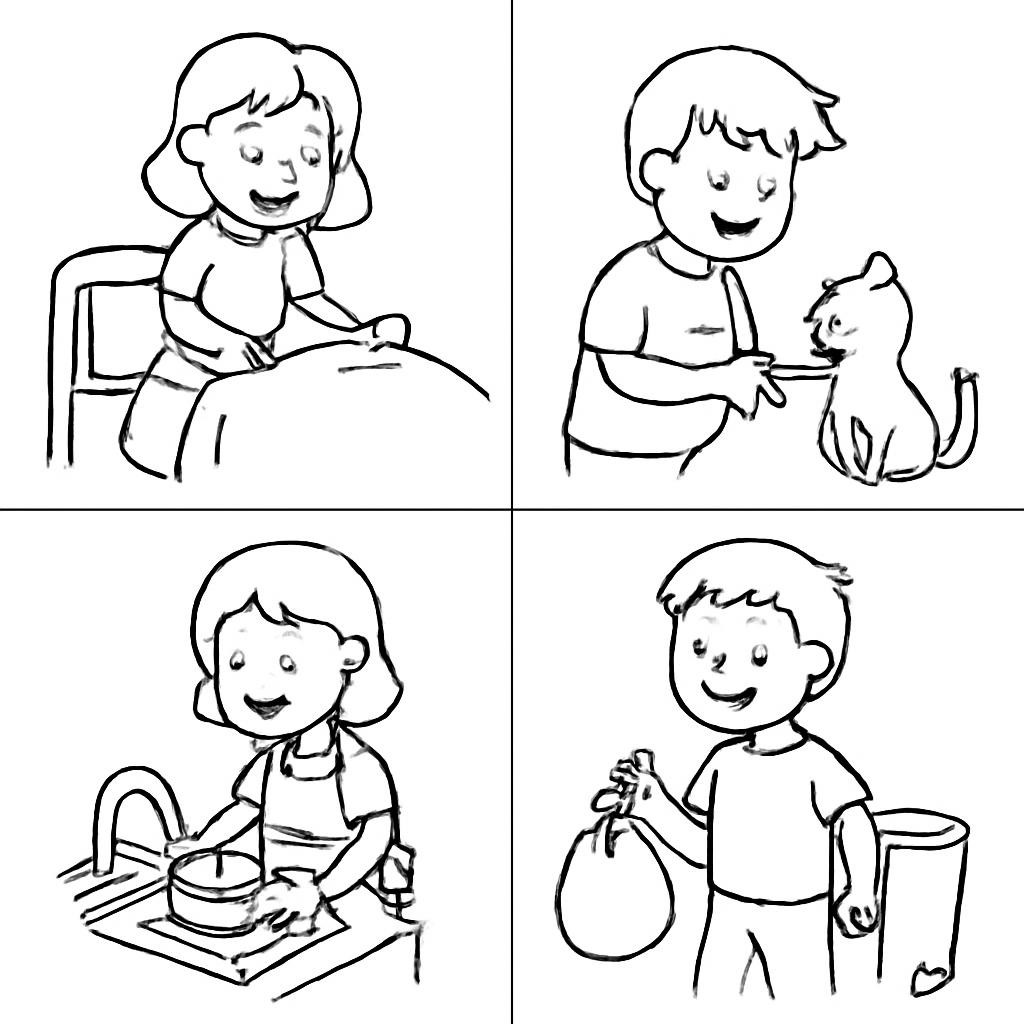 Four simple pictures of household chores