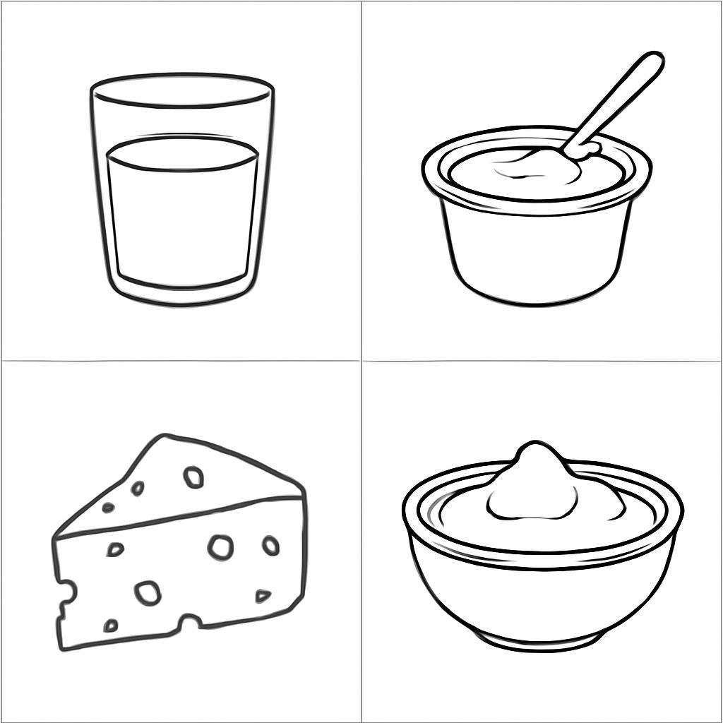 Сетка из четырёх изображений молочных продуктов