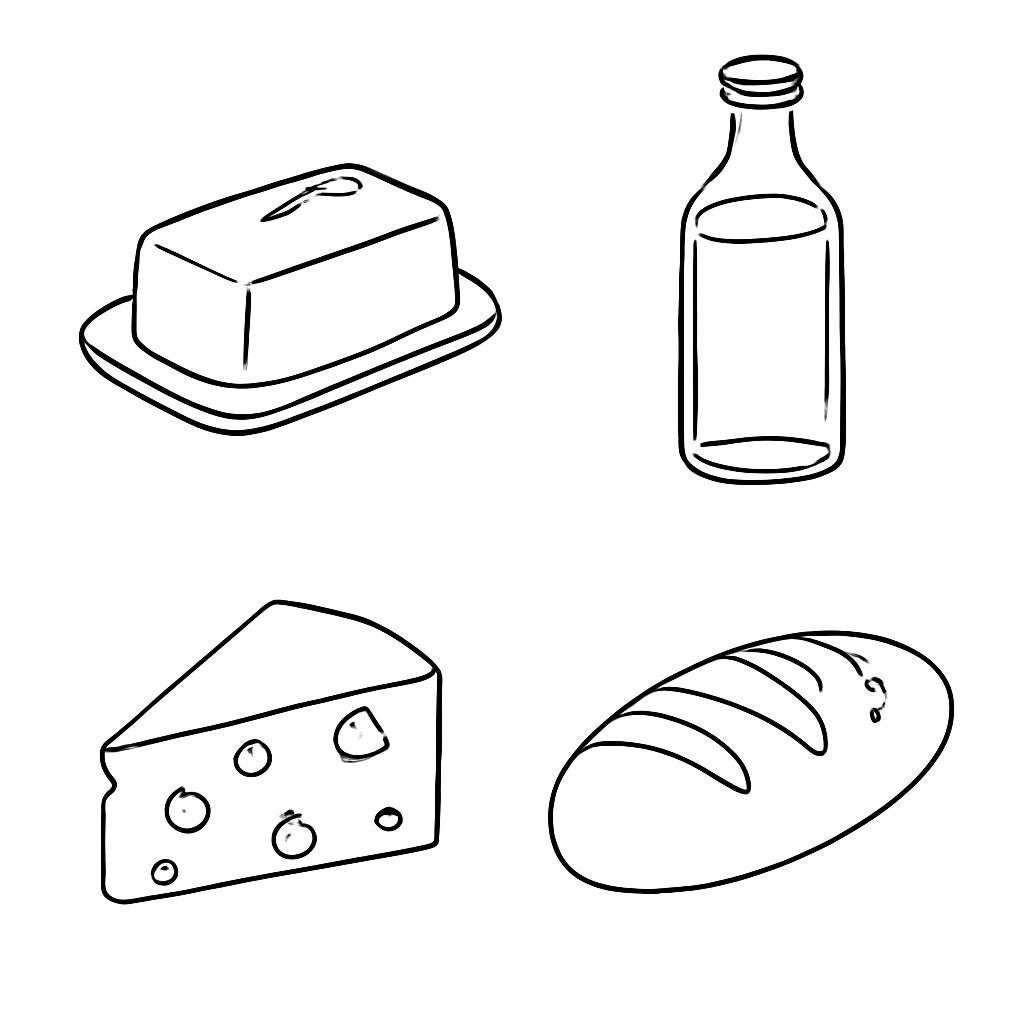 Четыре контурных изображения продуктов