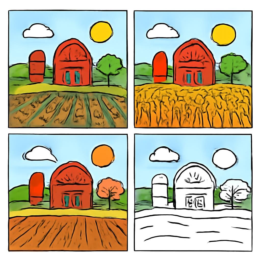 Поле в разные времена года