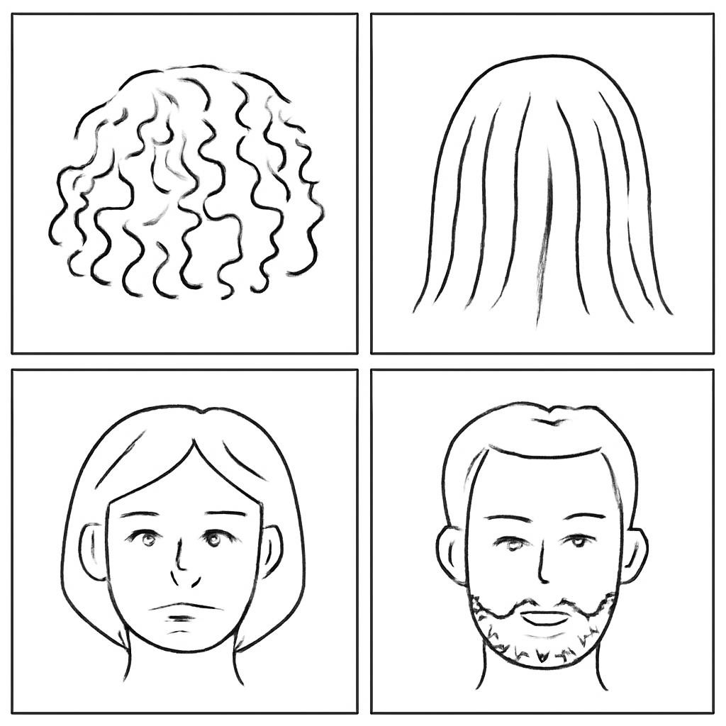 Four simple portraits showing different appearance features