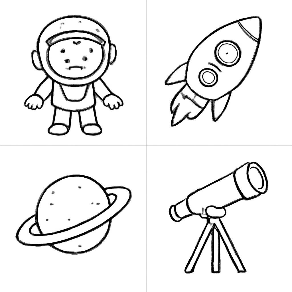 Контурная сетка с четырьмя космическими предметами