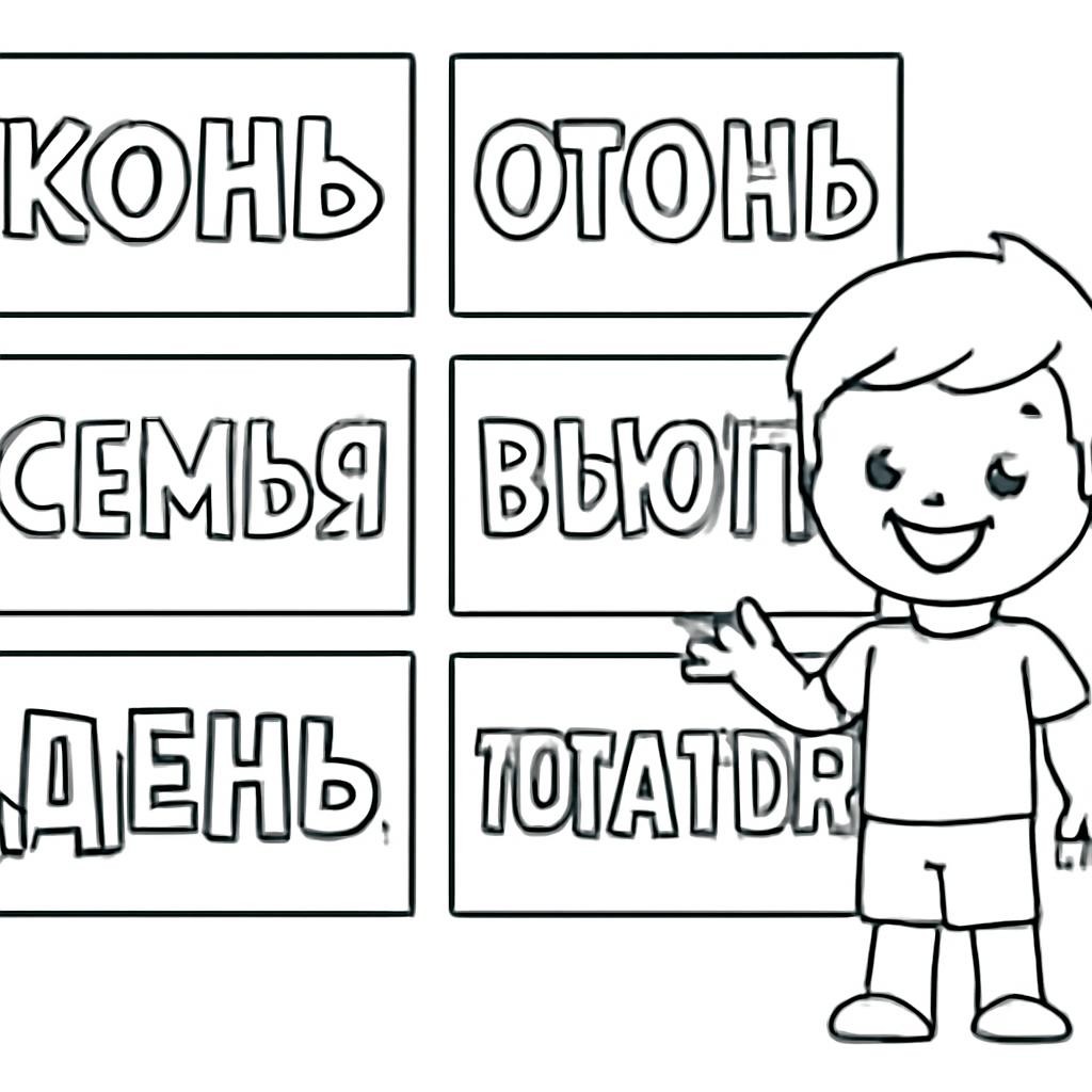 Контурная раскраска со словами с мягким знаком
