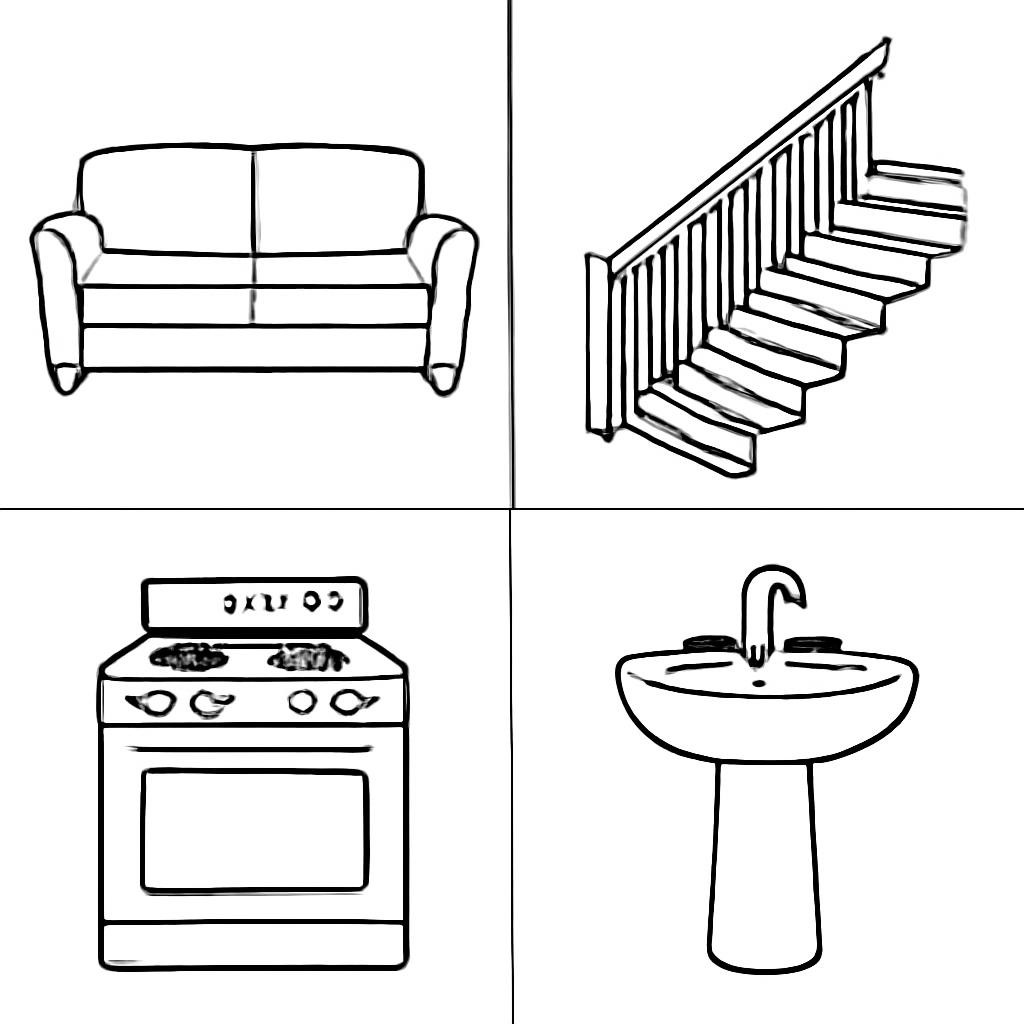 A four-part image grid showing household objects