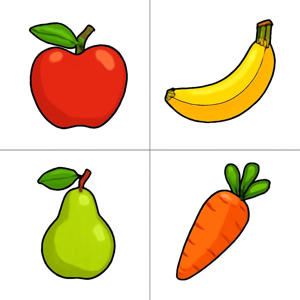 Четыре продукта в сетке 2 на 2