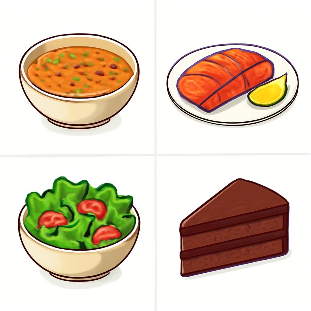 Four food items in a two-by-two grid