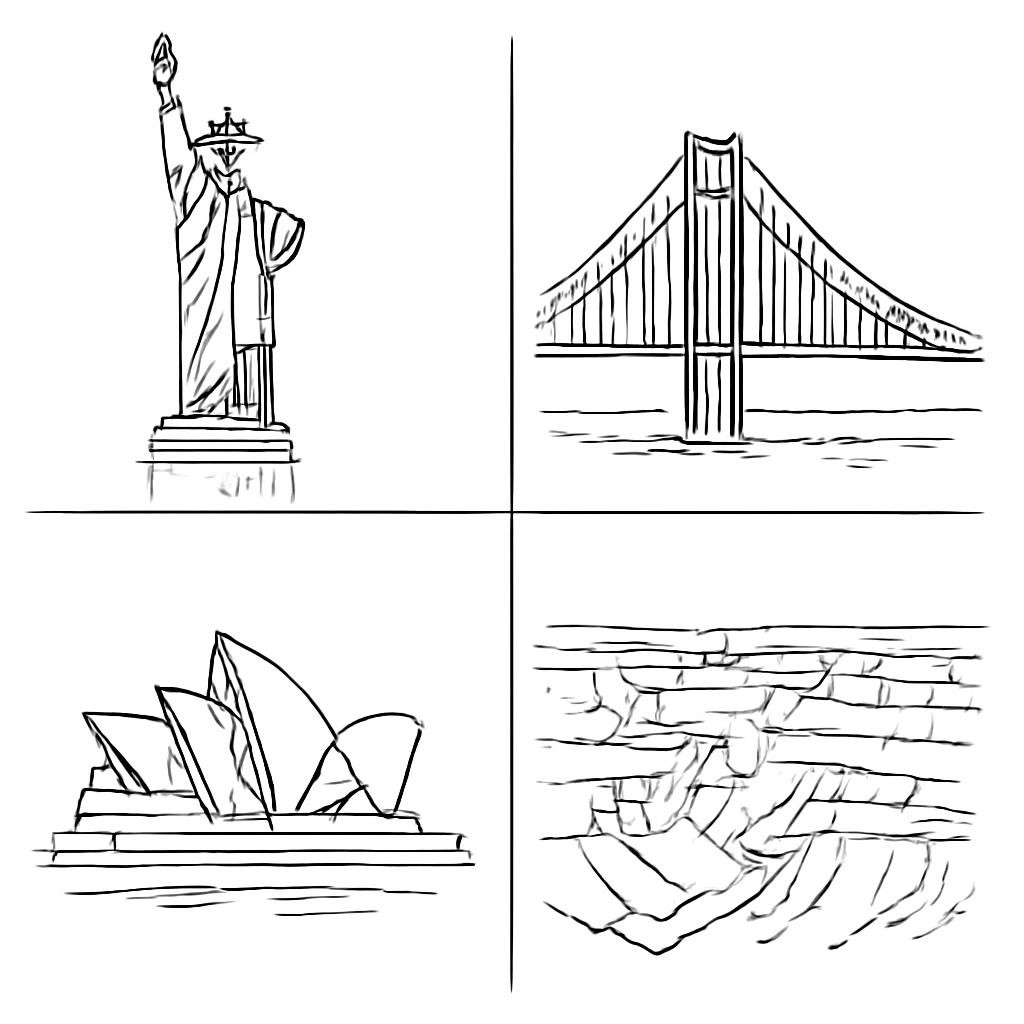 A grid of four famous attractions
