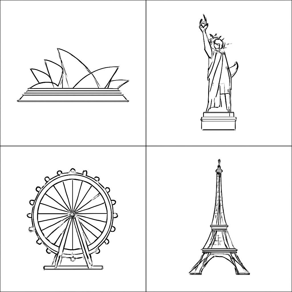 Four landmarks from different countries