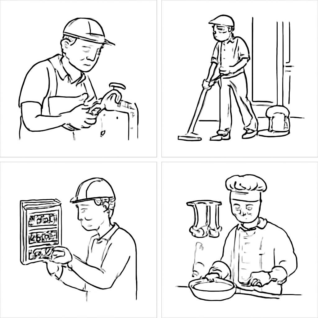 A four-part image grid of service-related scenes
