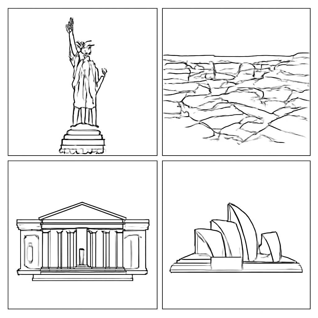 A grid of four famous attractions