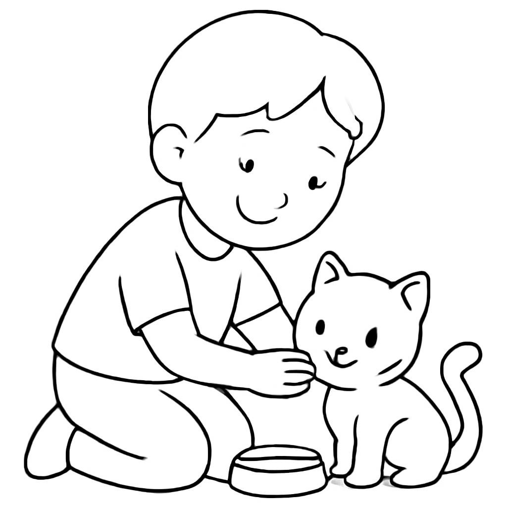 Ребёнок заботится о котёнке