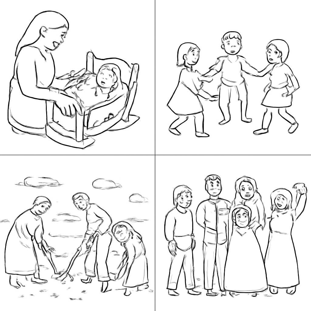 Чёрно-белая сетка с четырьмя музыкальными образами
