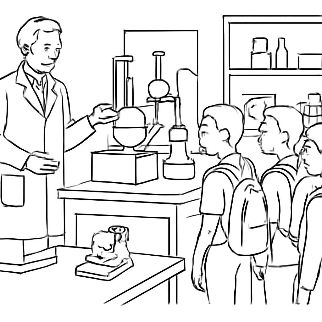 Контурная сцена научного занятия