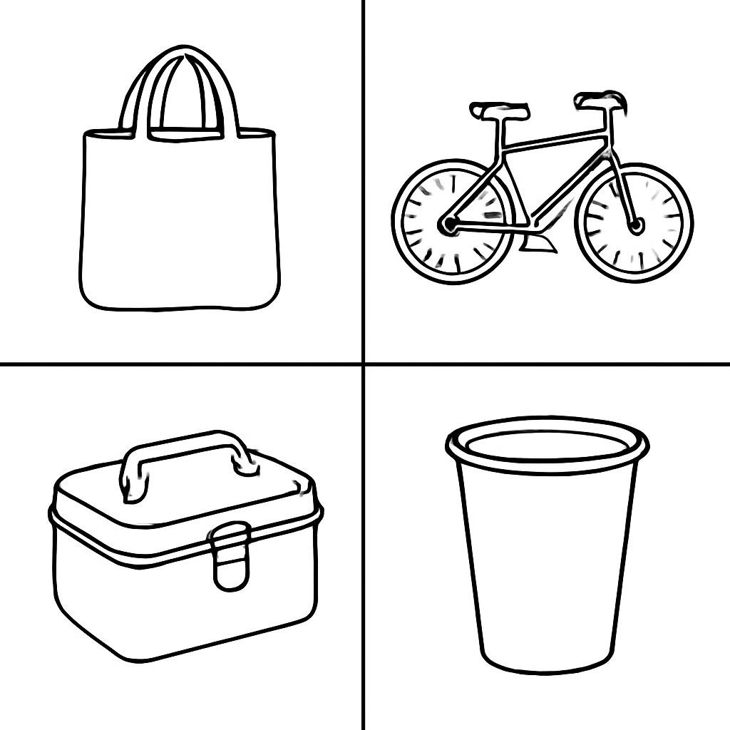 Four everyday objects in a 2x2 grid