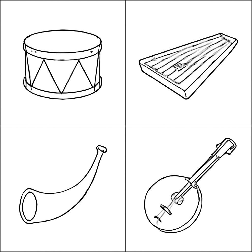 Сетка из четырёх народных музыкальных инструментов.