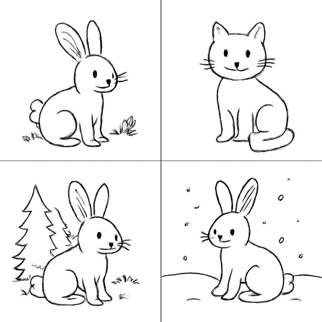 Три зайца и кошка