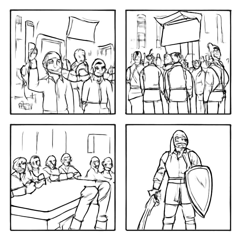 Сетка из четырёх контурных исторических сцен