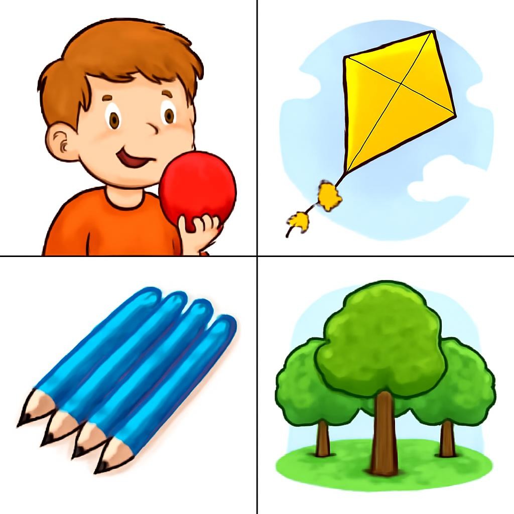 A colourful 2x2 grid showing four clear distance and number situations for demonstratives.